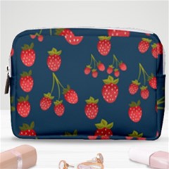 Strawberry Texture, Blue Background With Strawberries Make Up Pouch (medium) by kyorashop23