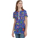 Grateful Dead Dancing Bears Pattern Women s Zip Front V-Neck Short Sleeve Casual Top Pocket Shirt View2