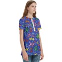 Grateful Dead Dancing Bears Pattern Women s Zip Front V-Neck Short Sleeve Casual Top Pocket Shirt View3