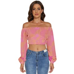 Geometric Pink Ocean  Long Sleeve Crinkled Weave Crop Top by ConteMonfrey