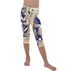 Thinker Sculpture Design Geometric Kids  Lightweight Velour Capri Leggings  by Salmanaz77