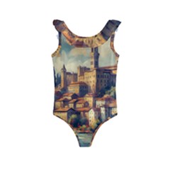 Village Houses Buildings Facade Kids  Frill Swimsuit by Salmanaz77