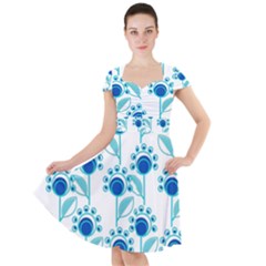 Blue Daisy Minimalist Leaves   Cap Sleeve Midi Dress With Pockets by ConteMonfrey