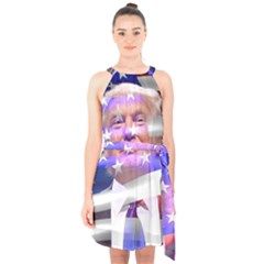 Donald Trump Flag Halter Collar Waist Tie Chiffon Dress by vintagetrump