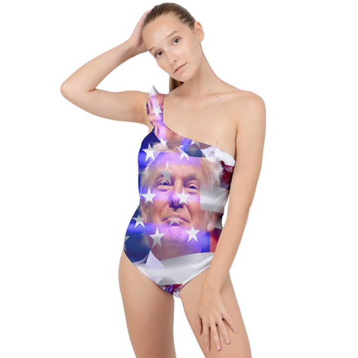 Donald Trump Flag Frilly One Shoulder Swimsuit