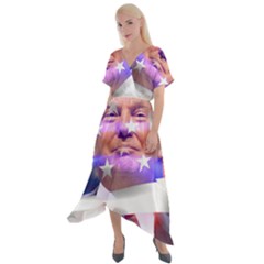 Donald Trump Flag Cross Front Sharkbite Hem Maxi Dress by vintagetrump