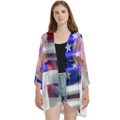 Donald Trump Flag Open Front 3/4 Sleeve Batwing Chiffon Cardigan Kimono by vintagetrump