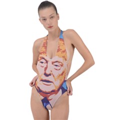 Orange Donald Trump Backless Halter One Piece Swimsuit by vintagetrump