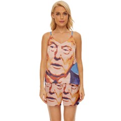 Orange Donald Trump V-neck Satin Pajamas Set by vintagetrump