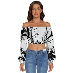 Inksplats Long Sleeve Crinkled Weave Crop Top by SpinnyChairDesigns