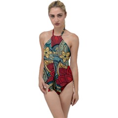 Pattern Shape Colorful Flower Leaves Go With The Flow One Piece Swimsuit by Posterlux