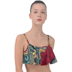 Pattern Shape Colorful Flower Leaves Frill Bikini Top by Posterlux