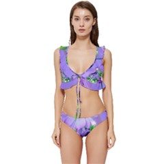 Purple Flower Nature Low Cut Ruffle Edge Bikini Set by Posterlux