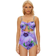 Purple Flower Nature Knot Front One-piece Swimsuit by Posterlux