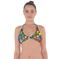 Funky Alien Pattern Abstract Colourful Drawing Halter Neck Bikini Top by Posterlux