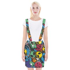 Funky Alien Pattern Abstract Colourful Drawing Braces Suspender Skirt by Posterlux