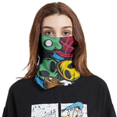 Funky Alien Pattern Abstract Colourful Drawing Face Covering Bandana (two Sides) by Posterlux