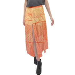 Abstract Texture Of Colorful Bright Pattern Of Transparent Leaves Of Orange And Yellow Color Velour Split Maxi Skirt by Posterlux