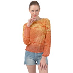 Abstract Texture Of Colorful Bright Pattern Of Transparent Leaves Of Orange And Yellow Color Banded Bottom Chiffon Top by Posterlux