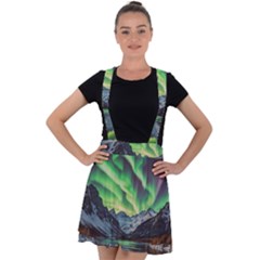 Lake Mountains Aorora Northern Lights Snow Velvet Suspender Skater Skirt by Paksenen