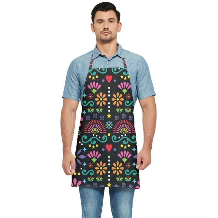 Mexican Folk Art Seamless Pattern Colorful Kitchen Apron