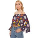 Pet Animal 01 Off Shoulder Flutter Bell Sleeve Top View2