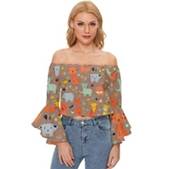 Pet Animal 05 Off Shoulder Flutter Bell Sleeve Top by myclothy