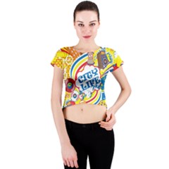 Colorful City Life Horizontal Seamless Pattern Urban City Crew Neck Crop Top by Bedest