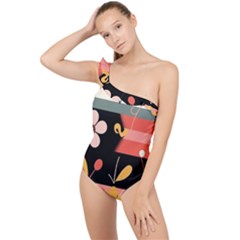  Minimalist Pattern With Simple Lines,flower And Shapes, Creating A Clean And Modern Frilly One Shoulder Swimsuit by myclothy