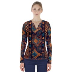 Tribal Chic V-neck Long Sleeve Top by pollyparadiseartshop