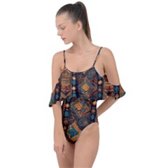 Tribal Chic Drape Piece Swimsuit by pollyparadiseartshop