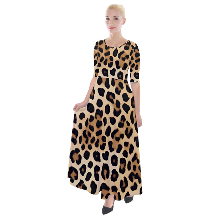 Leopard Half Sleeves Maxi Dress