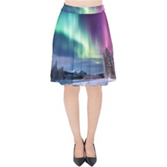 Northern Lights Aurora Night Nature Velvet High Waist Skirt by Posterlux