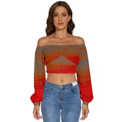 Crimson Skys Long Sleeve Crinkled Weave Crop Top by RiverRootz