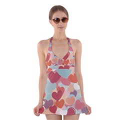 Valentines Day Hearts Romance Love Halter Dress Swimsuit  by Posterlux