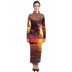 Sunset Nature Sea Dusk Landscape Turtleneck Maxi Dress by Salmanaz77