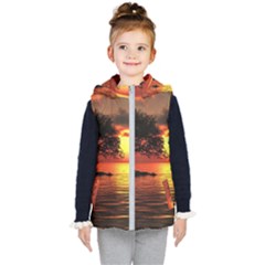 Sunset Nature Sea Dusk Landscape Kids  Hooded Puffer Vest by Salmanaz77