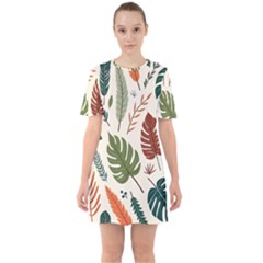 Leaves Autumn Sixties Short Sleeve Mini Dress by Salmanaz77