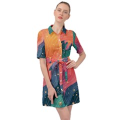 Art Abstract Pattern Belted Shirt Dress by Salmanaz77