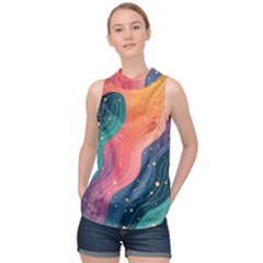 Art Abstract Pattern High Neck Satin Top by Salmanaz77