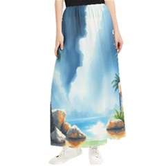 Delicate Watercolor Painting Surreal Oasis Scene With Intense Dramatic Lighting Maxi Chiffon Skirt by pollyparadiseartshop