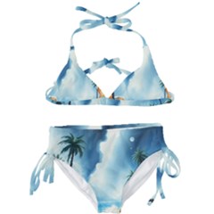 Delicate Watercolor Painting Surreal Oasis Scene With Intense Dramatic Lighting Kids  Classic Bikini Set by pollyparadiseartshop