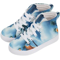 Delicate Watercolor Painting Surreal Oasis Scene With Intense Dramatic Lighting Kids  Hi-top Skate Sneakers by pollyparadiseartshop