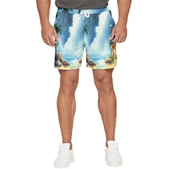 Delicate Watercolor Painting Surreal Oasis Scene With Intense Dramatic Lighting Men s Runner Shorts by pollyparadiseartshop