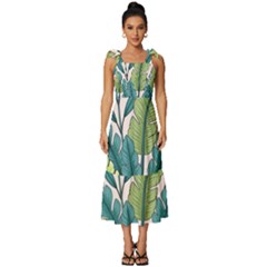 Illustrations Plants Nature Leaves Tie-strap Tiered Midi Chiffon Dress by Salmanaz77