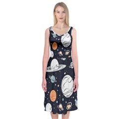 Space Galaxy Universe Stars Sky Midi Sleeveless Dress by Paksenen