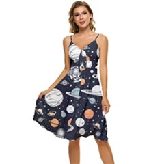 Space Galaxy Universe Stars Sky Sleeveless Tie Front Chiffon Dress by Paksenen