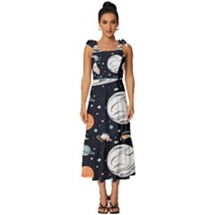 Space Galaxy Universe Stars Sky Tie-strap Tiered Midi Chiffon Dress by Paksenen