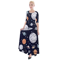 Space Galaxy Universe Stars Sky Half Sleeves Maxi Dress by Paksenen