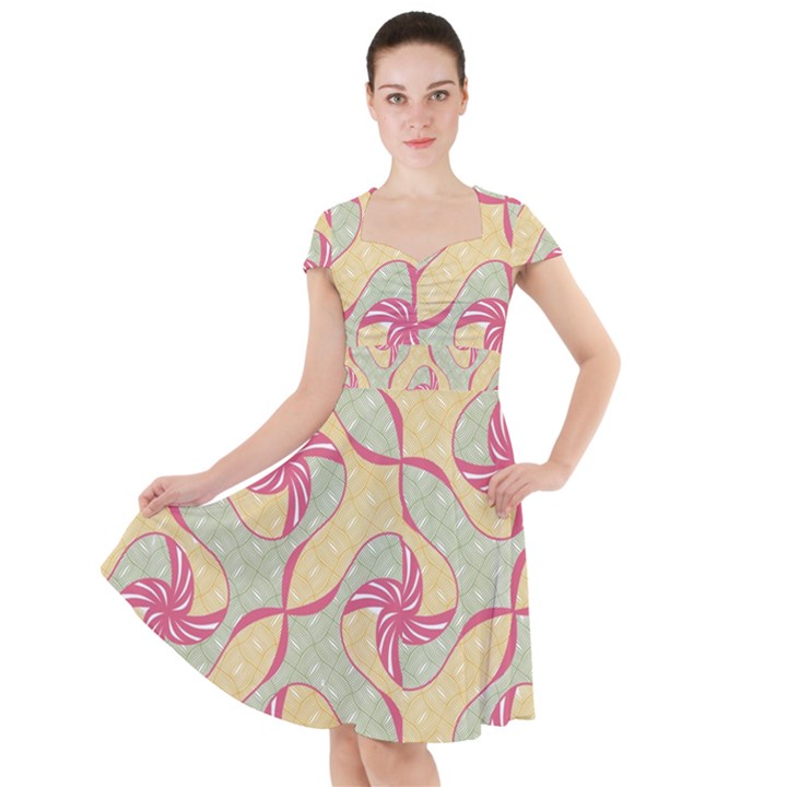 Abstract Pattern Design Scrapbooking Cap Sleeve Midi Dress